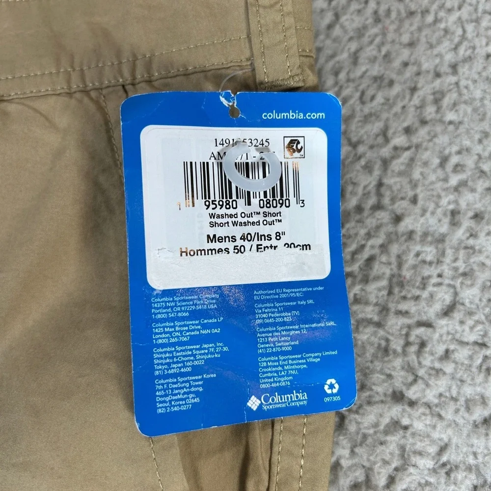 Columbia Washed Out Short Mens 40 Fossil Khaki Cotton 8 Inseam 149153245 NEW